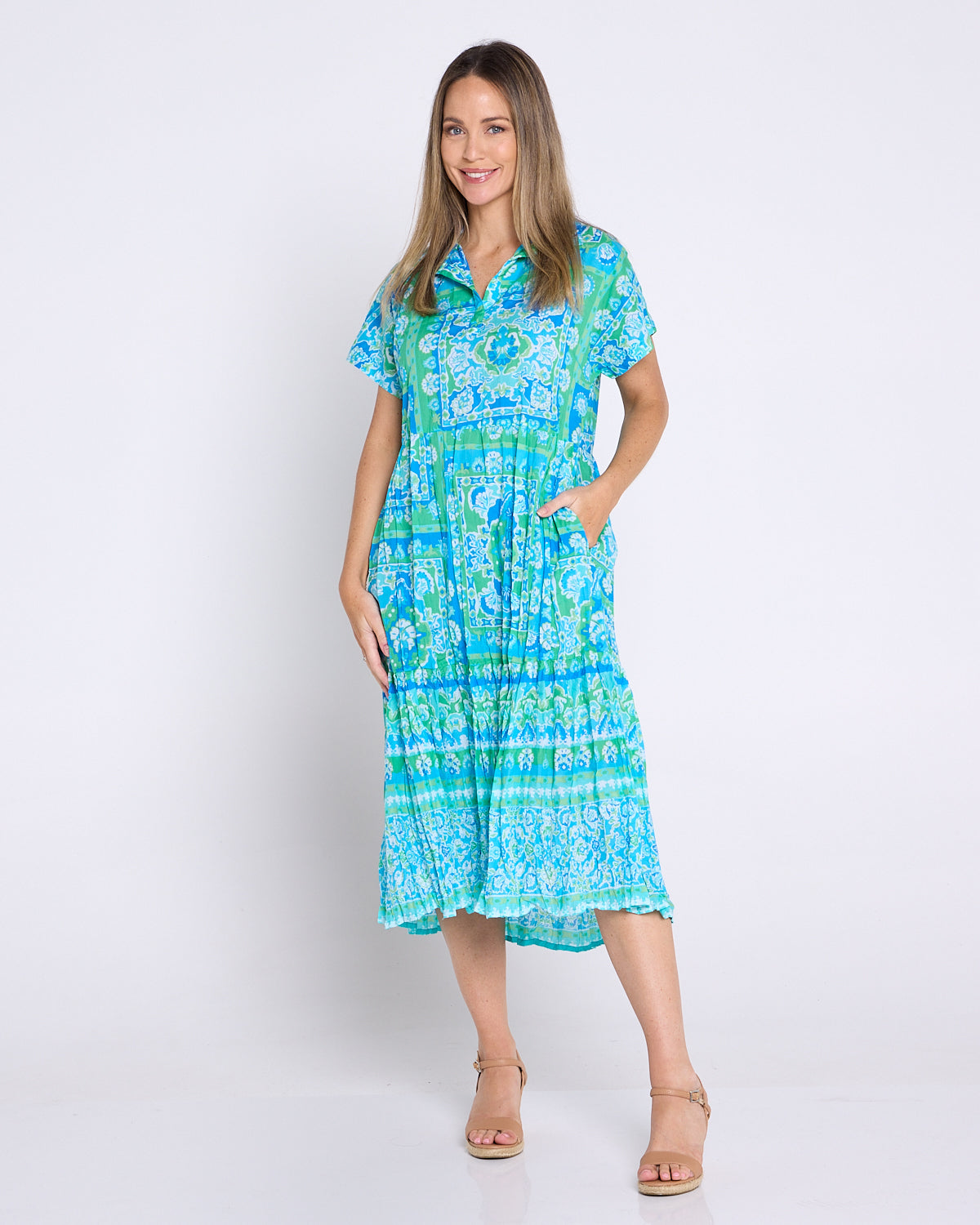 aqua pleated floral dress Aquata Floral Pleated Maxi Dress Klutch