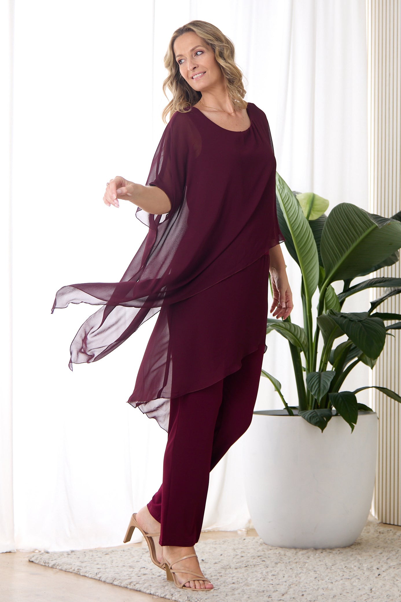 Tilly Jumpsuit Burgundy| Mature Women's Evening Wear TULIO