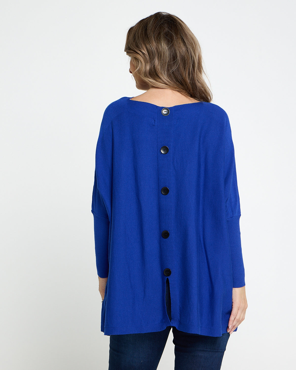 Button Back Knit Jumper - Cobalt