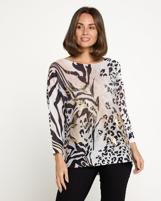 Florentina Knit Top - Gold Leopard Print