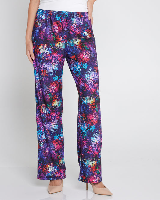 Krista Wide Leg Pants - Rainbow Floral Etch