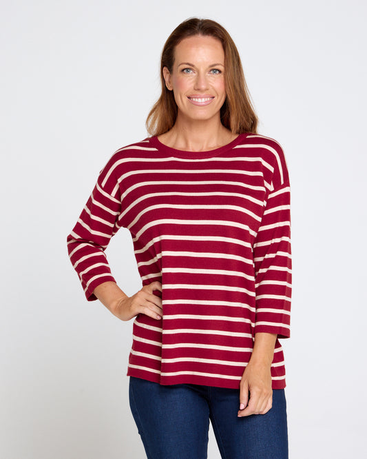 Natasha Top - Burgundy Stripe