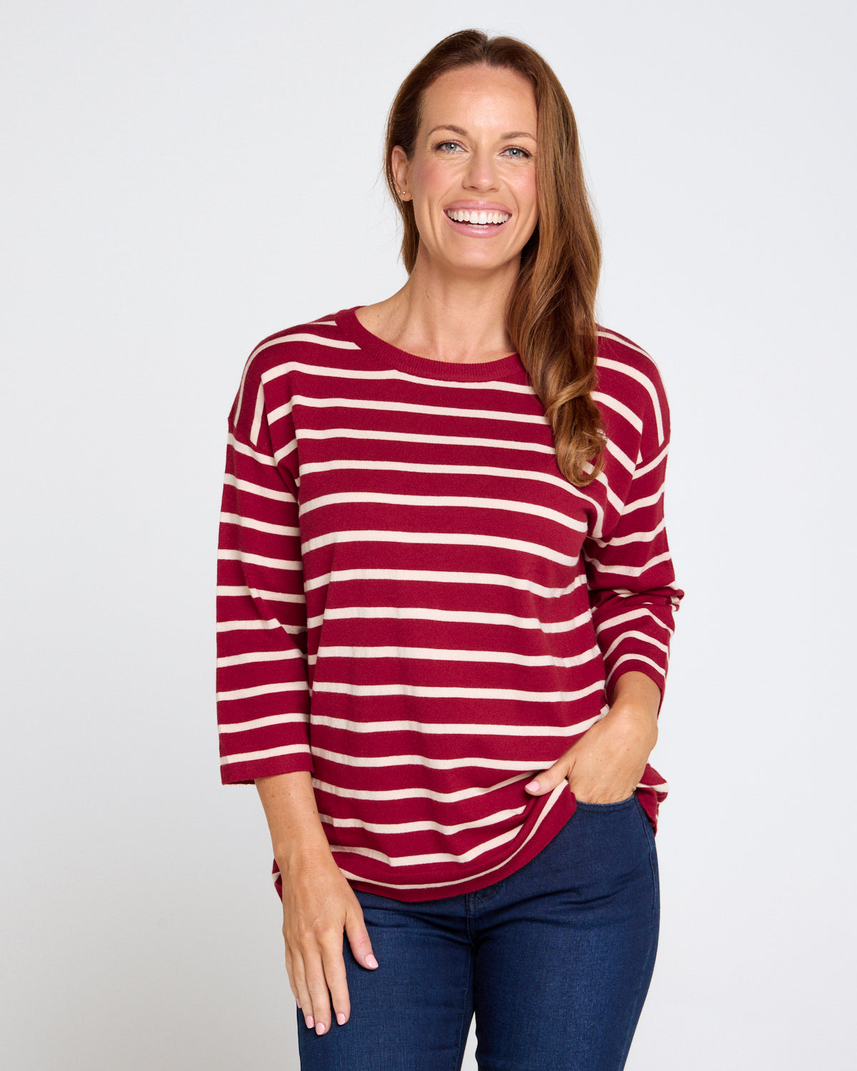 Natasha Top - Burgundy Stripe