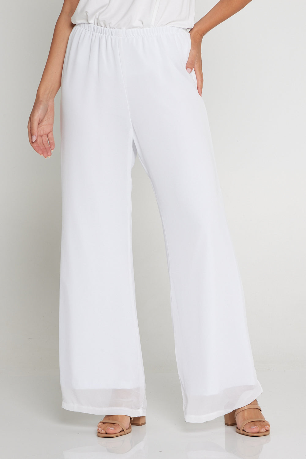 white chiffon dress pants Lauren Ralph Lauren Women's Chiffon-Trim Georgette Wide-Leg Pants