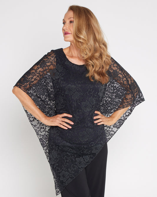 Eliza Lace Overlay Top - Onyx