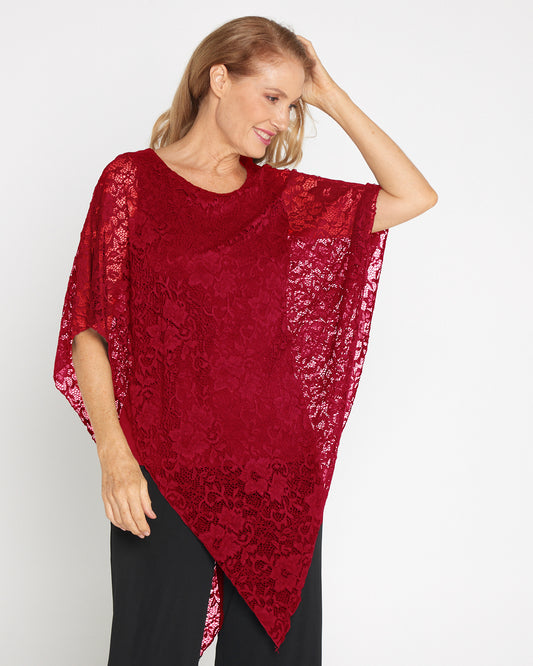 Eliza Lace Overlay Top - Red
