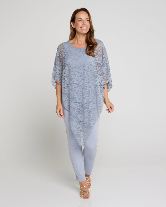 Eliza Lace Overlay Top - Silver