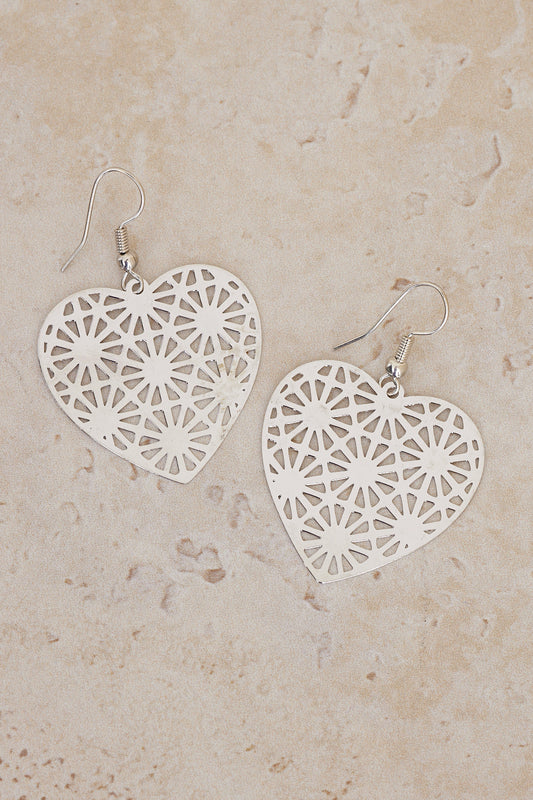 Heart Filigree Earrings - Silver
