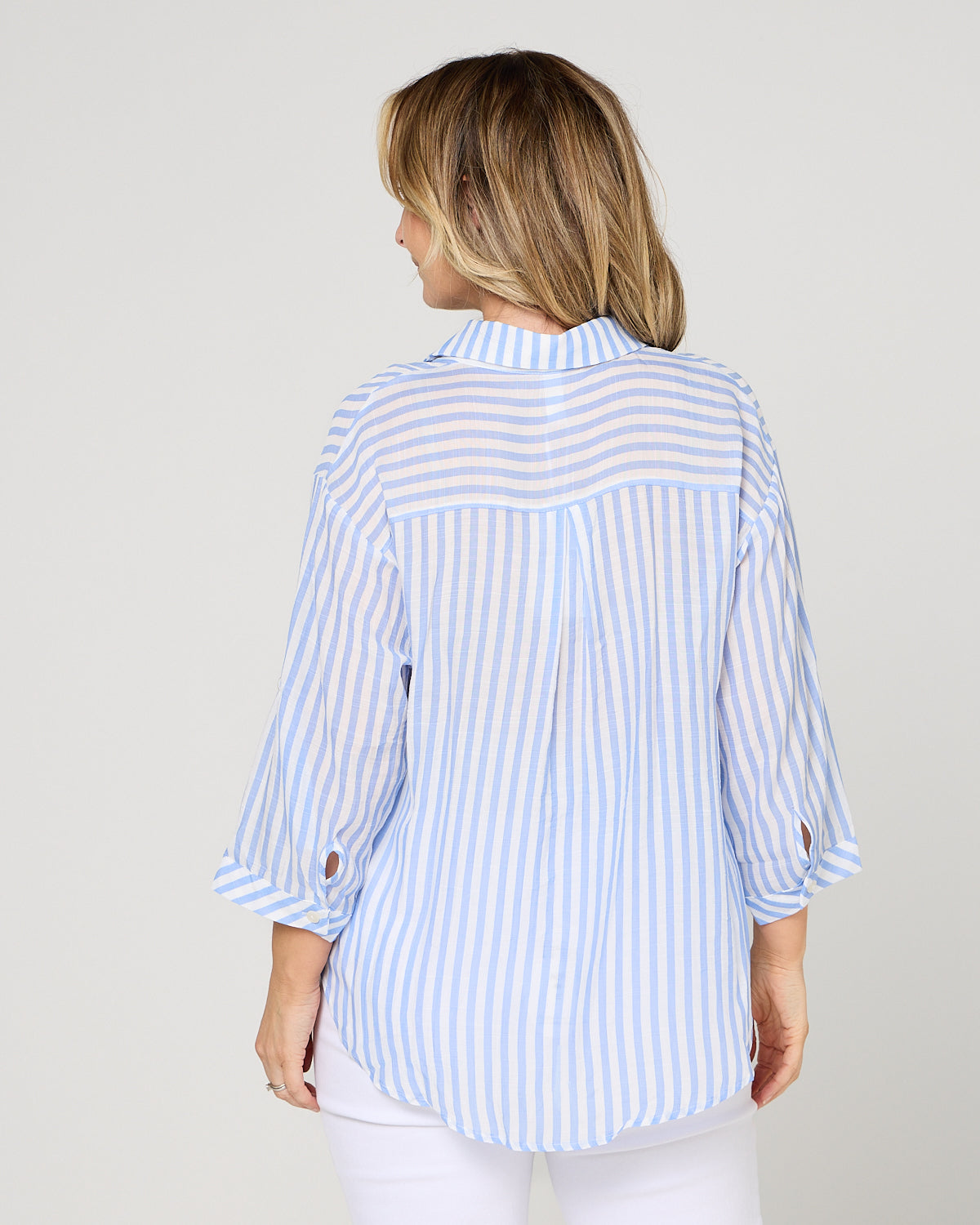 Colana Shirt - Sky Blue: back view showing yoke and cuff detail