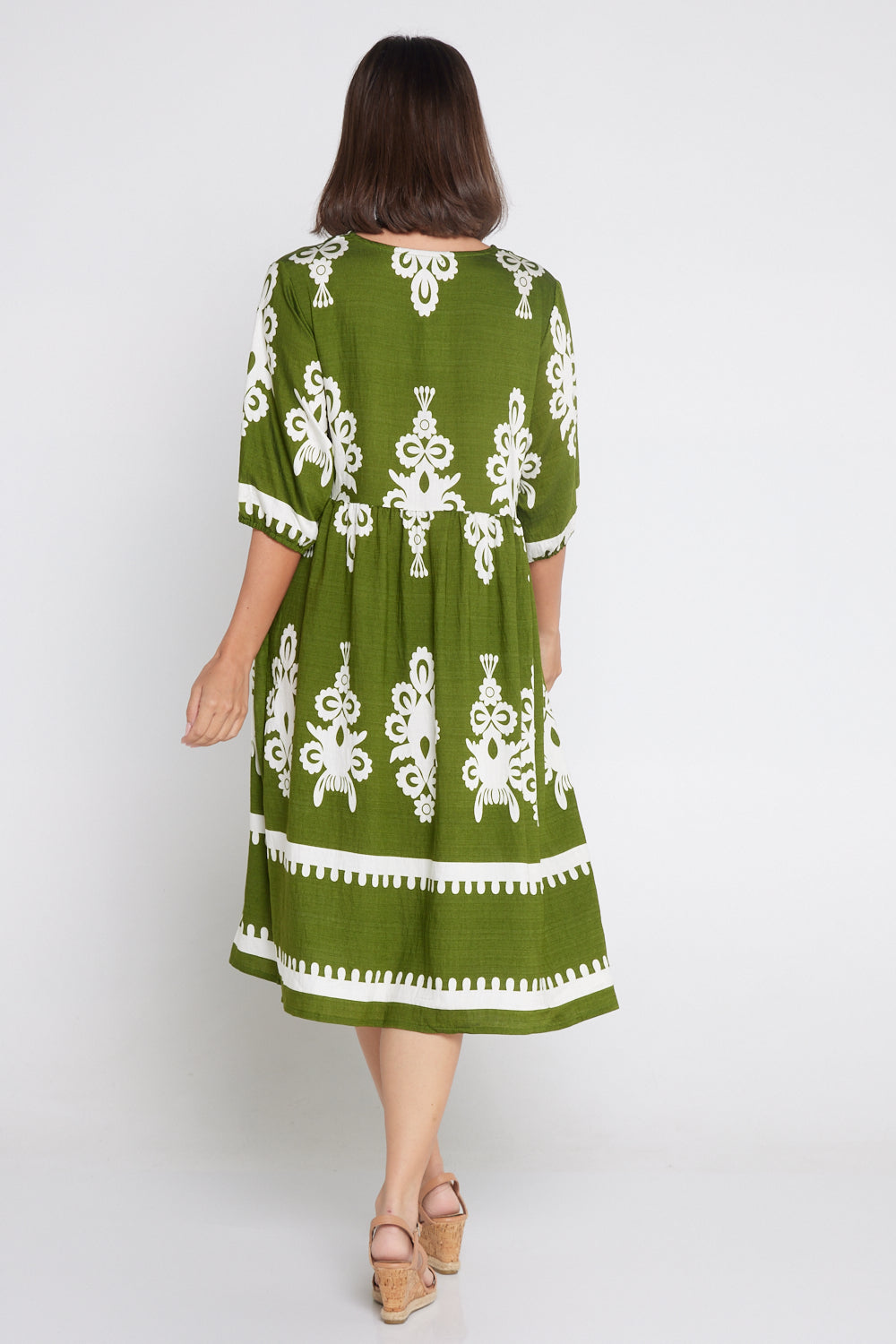 Zalara Dress - Olive/Ivory