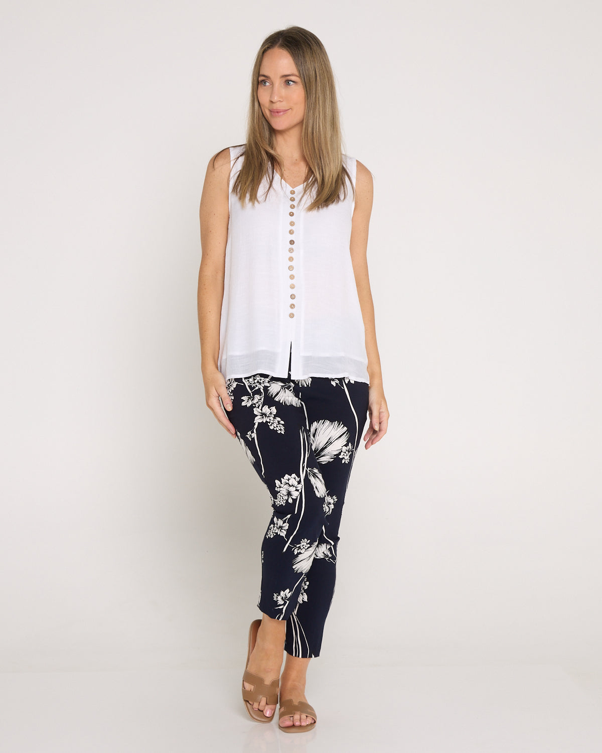 Moira Pants - Navy White Floral