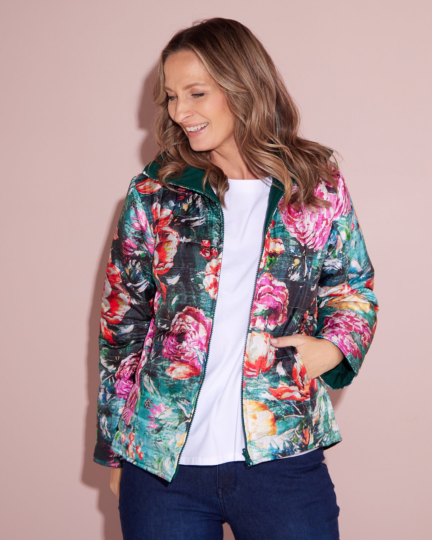 Reversible Long Sleeve Puffer Jacket - Winter Rose