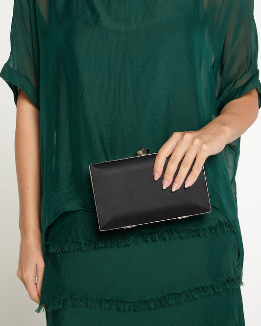 Mira Structured Clutch - Black/Silver