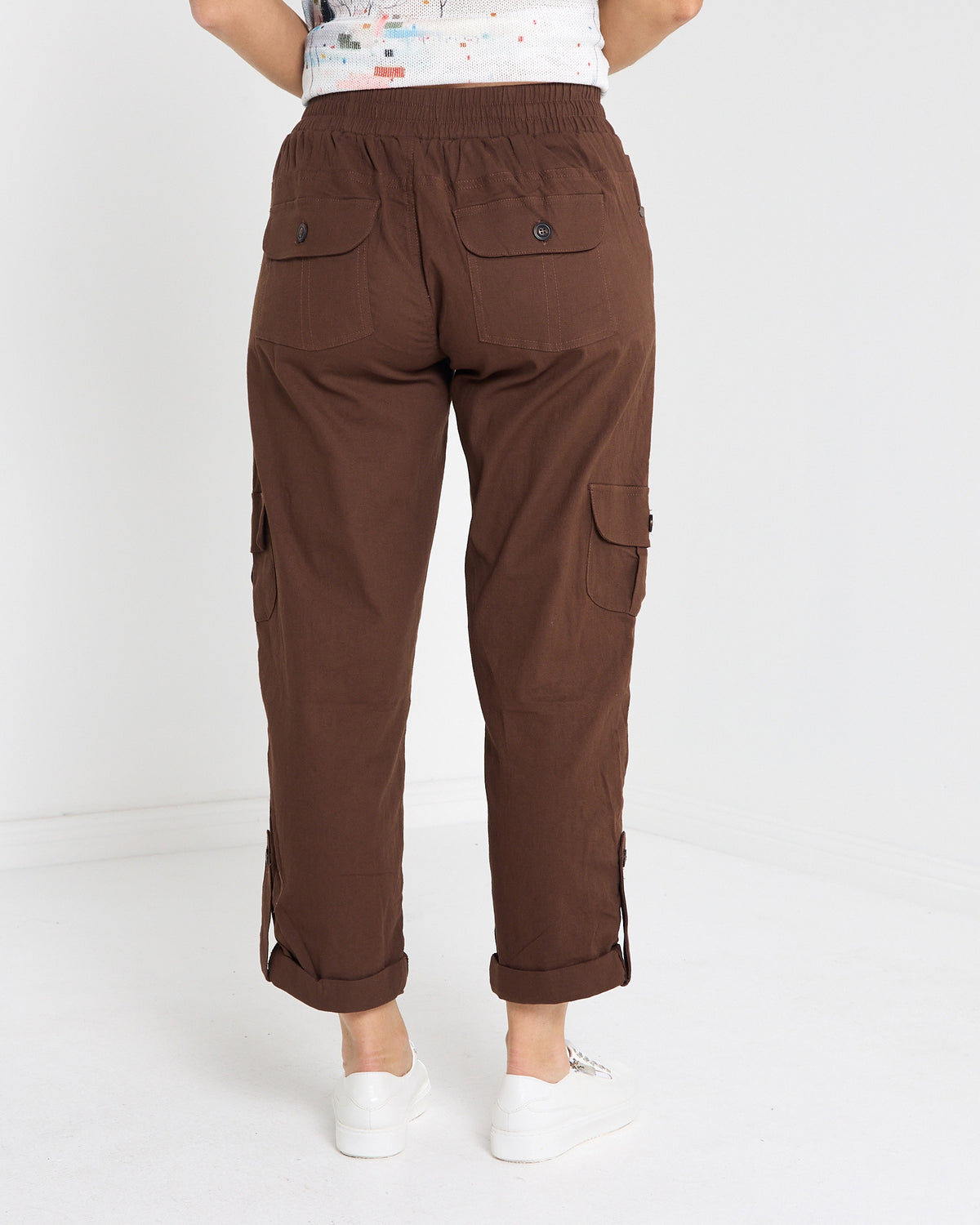 Issy Linen Blend Cargo Pants - Chocolate