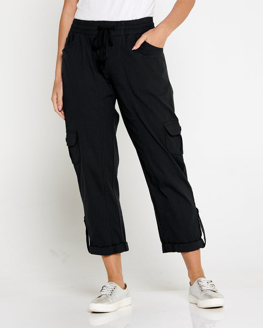 Issy Linen Blend Cargo Pants - Black