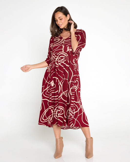 Sabina Dress - Abstract Burgundy