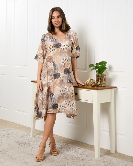 Elara Dress - Mocha Luxe Spot Print