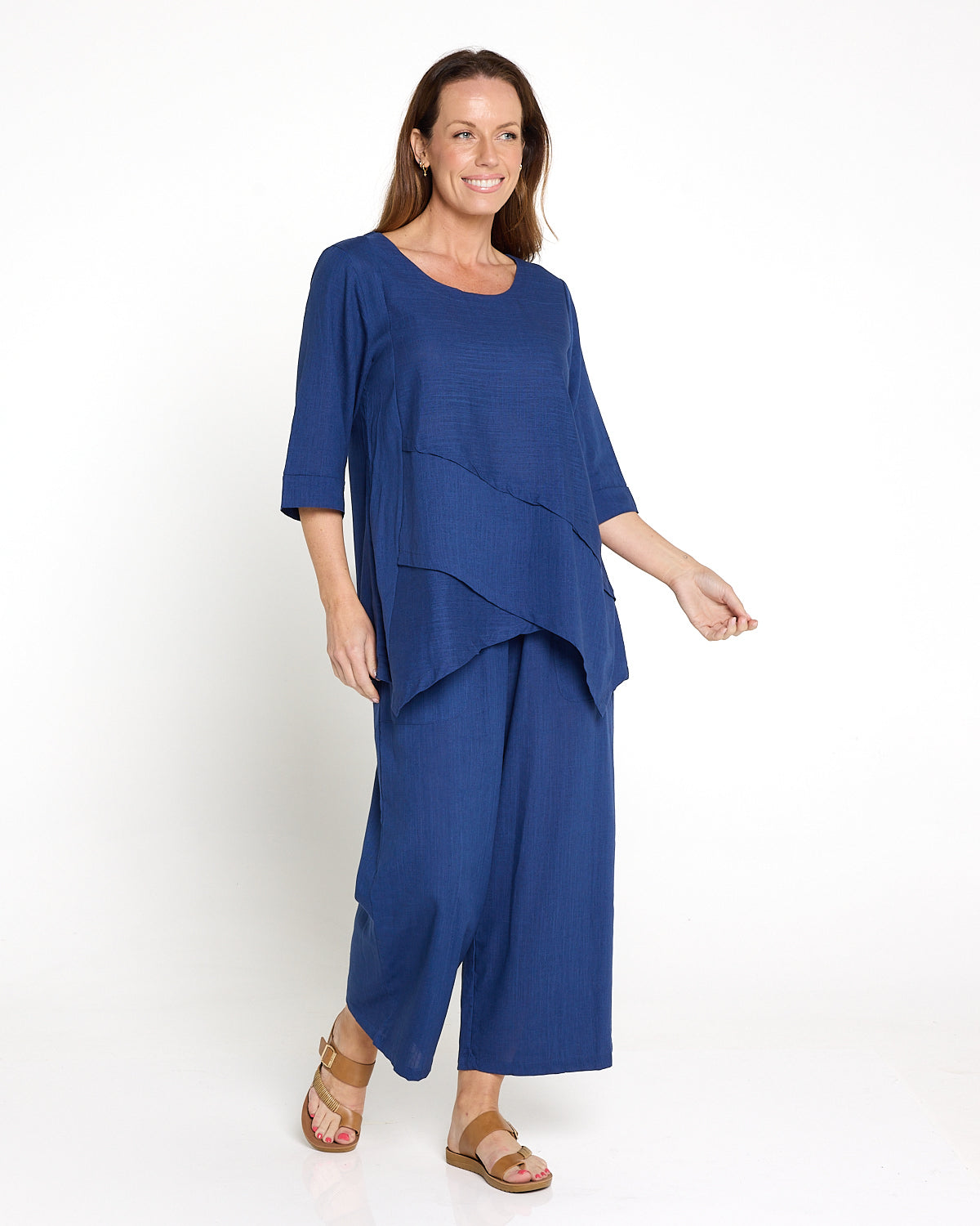 Esther Linen Top - Denim Blue