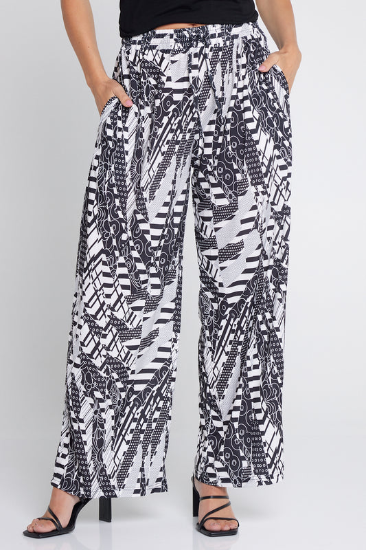 Tammy Stretch Jersey Pants - Black/White Collage