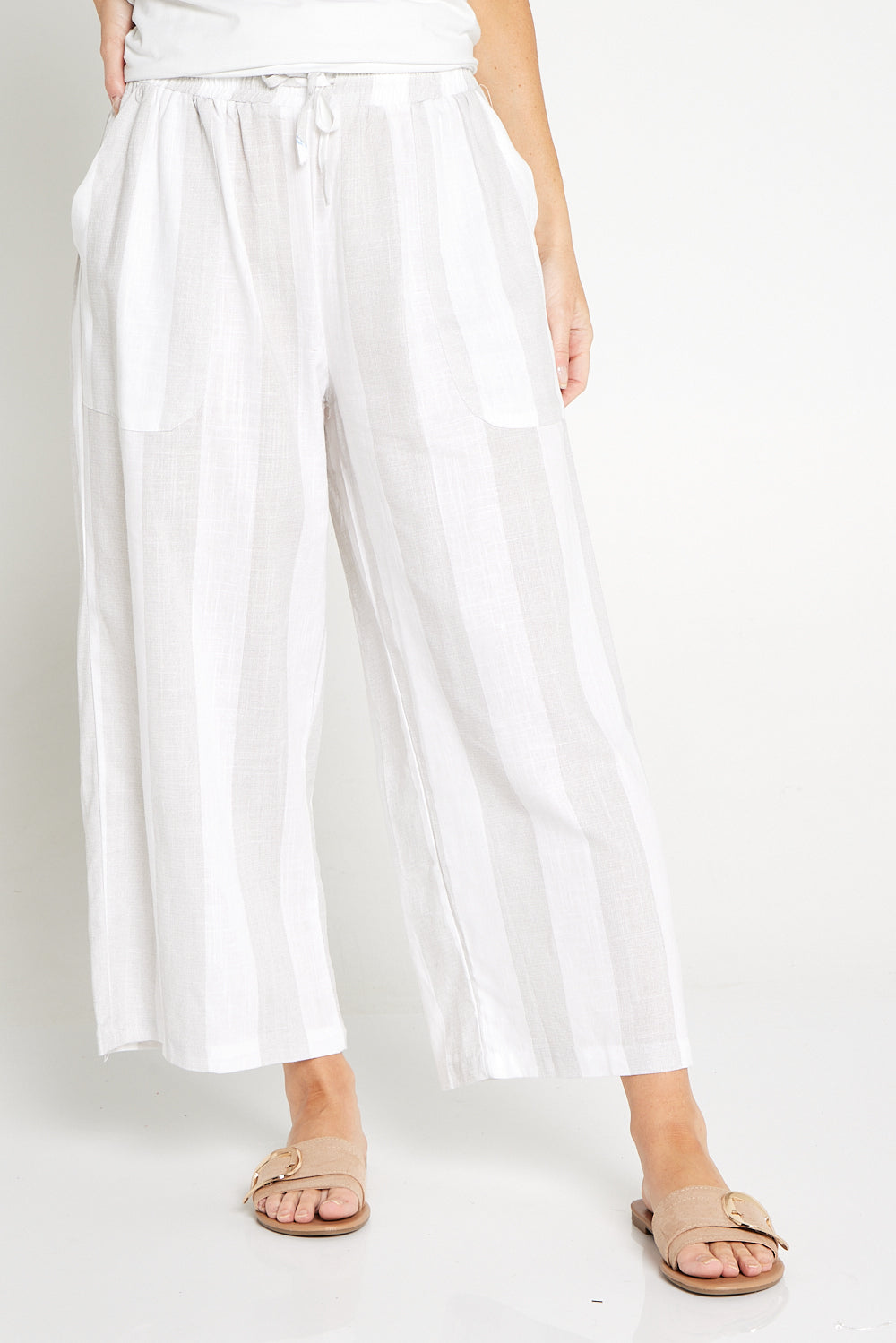 Aiko Linen Pants - White/Greige Stripe – TULIO Fashion