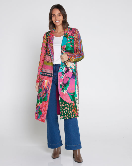 Digital Print Long Cotton Coat - Flora Tapestry