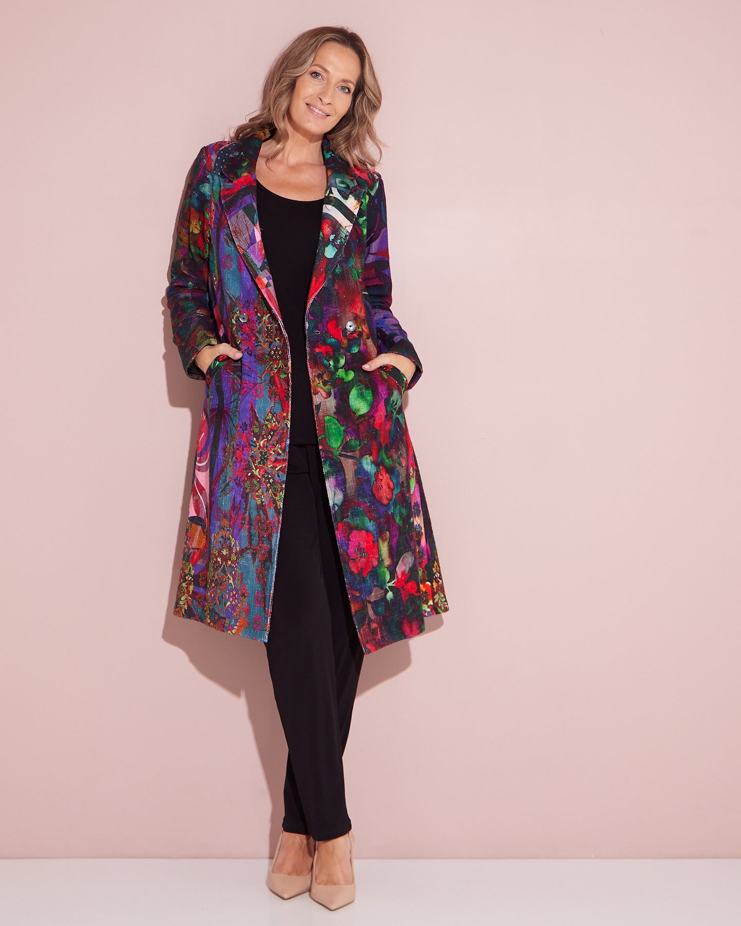 Digital Print Long Cotton Coat - Purple Jungle