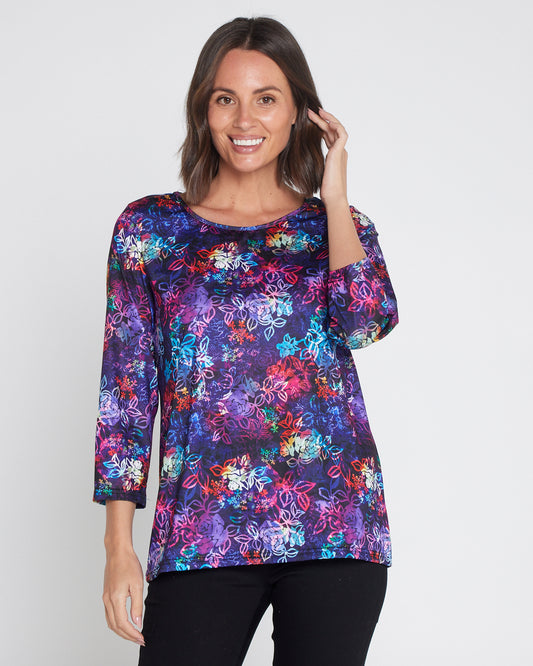 Camden Jersey Top - Rainbow Floral Etch