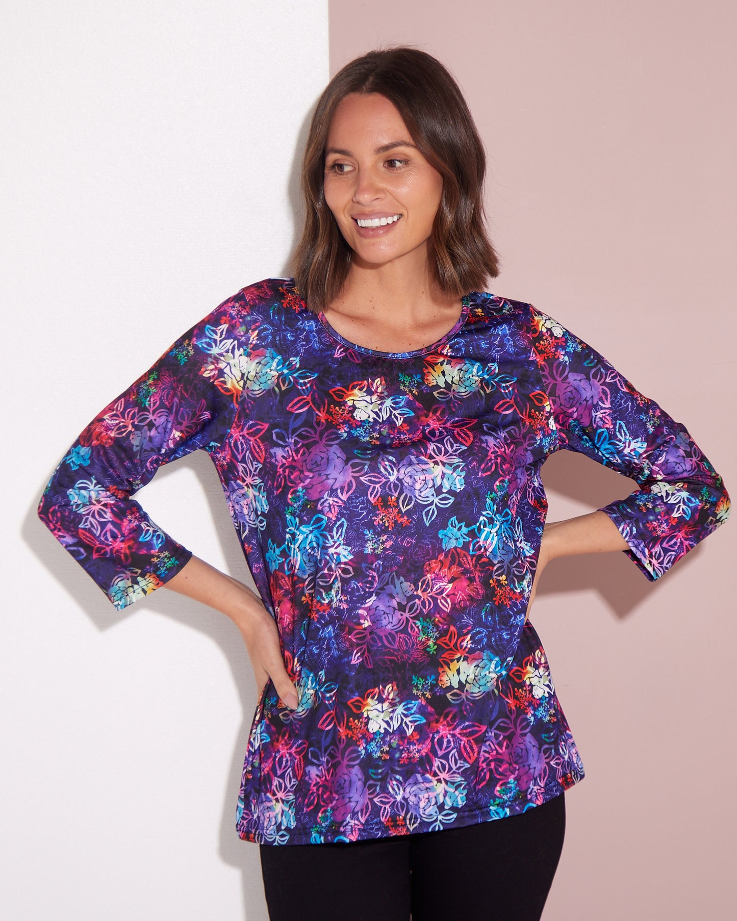 Camden Jersey Top - Rainbow Floral Etch
