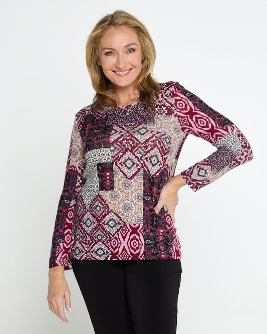 Rory Knit Top - Burgundy Print