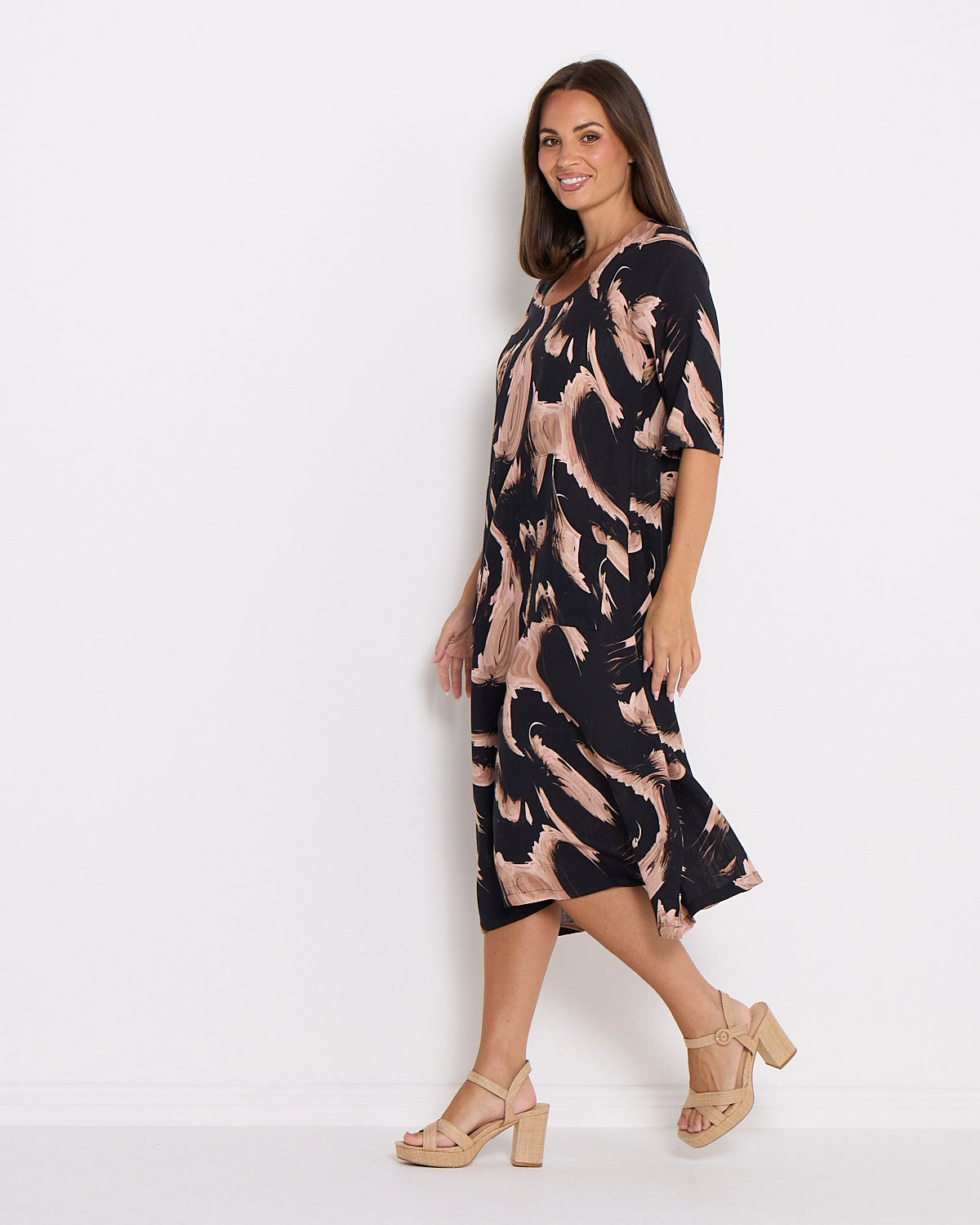 River Linen Dress - Black/Rosewood