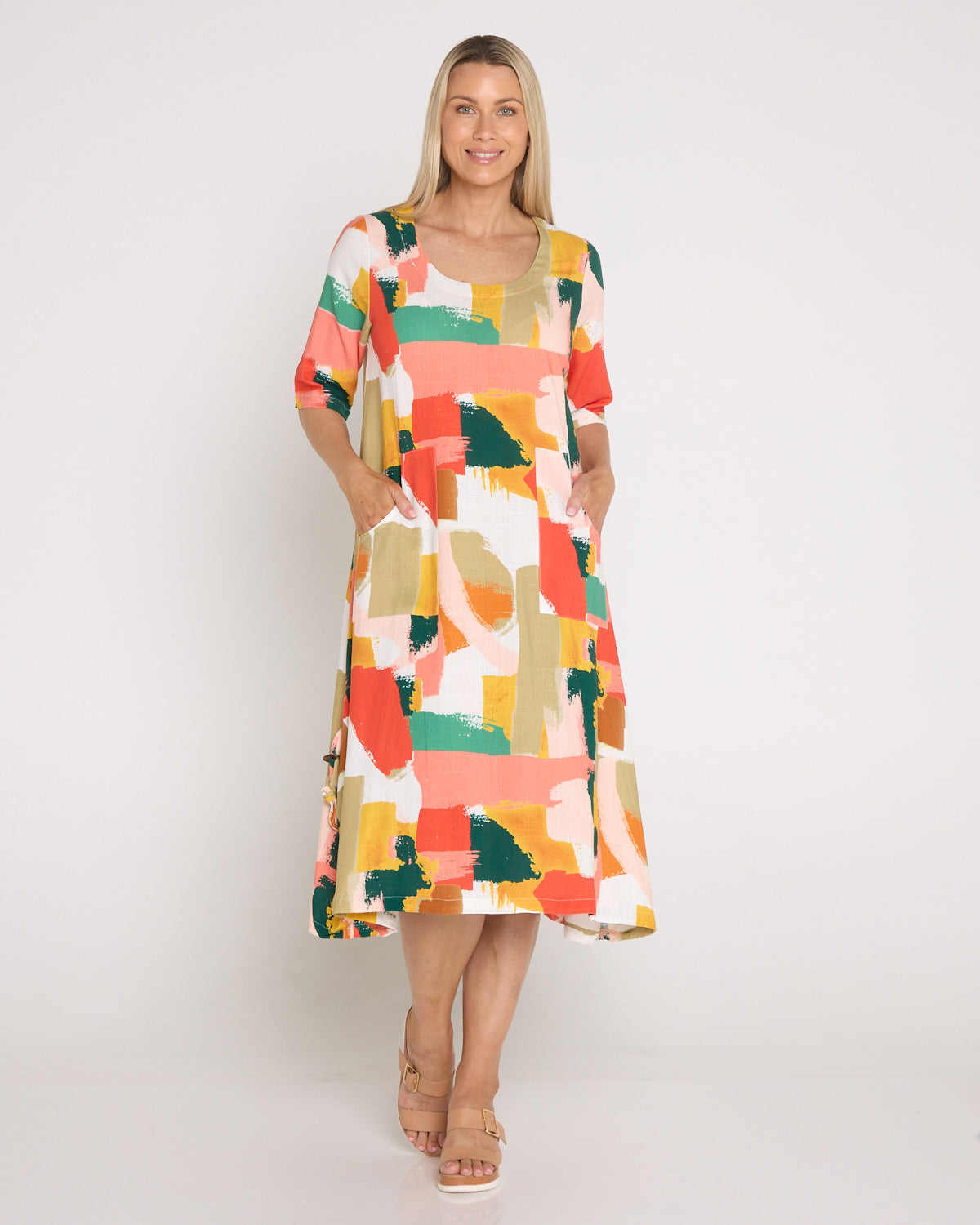 River Linen Dress - Peach Forest | Mature Women's Summer Colour TULIO Fashion River Linen Dress - Peach Forest | Mature Women's Summer Colour TULIO Fashion