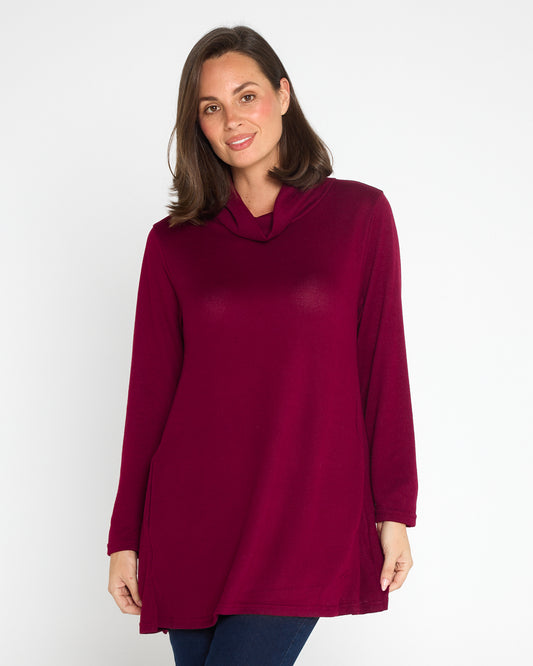 Lina Cowl Knit Tunic - Burgundy