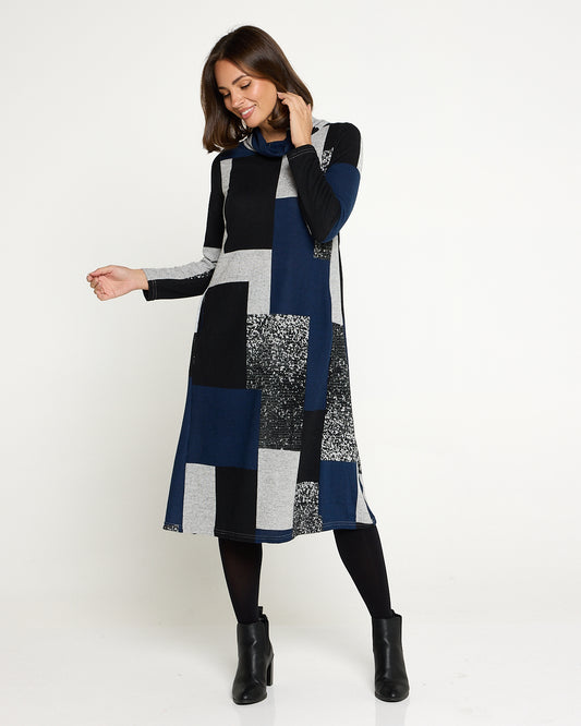 Astrid Tunic Dress - Charcoal/Navy Patch