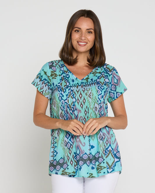 Carmody Cotton Top - Mint Motifs