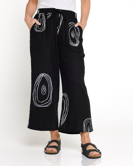 Aiko Linen Pants - Black/White Print