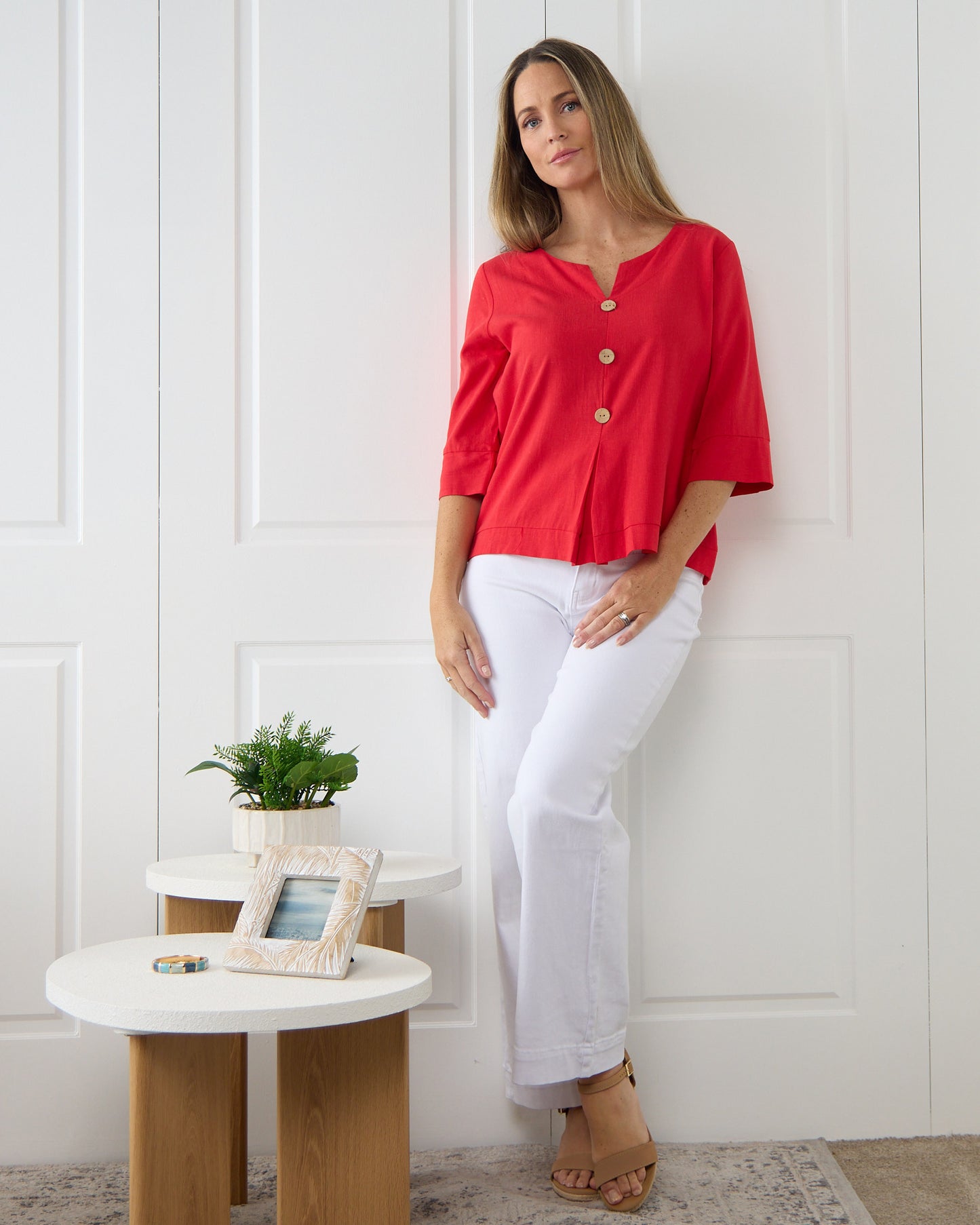 Mahri Linen Top - Red
