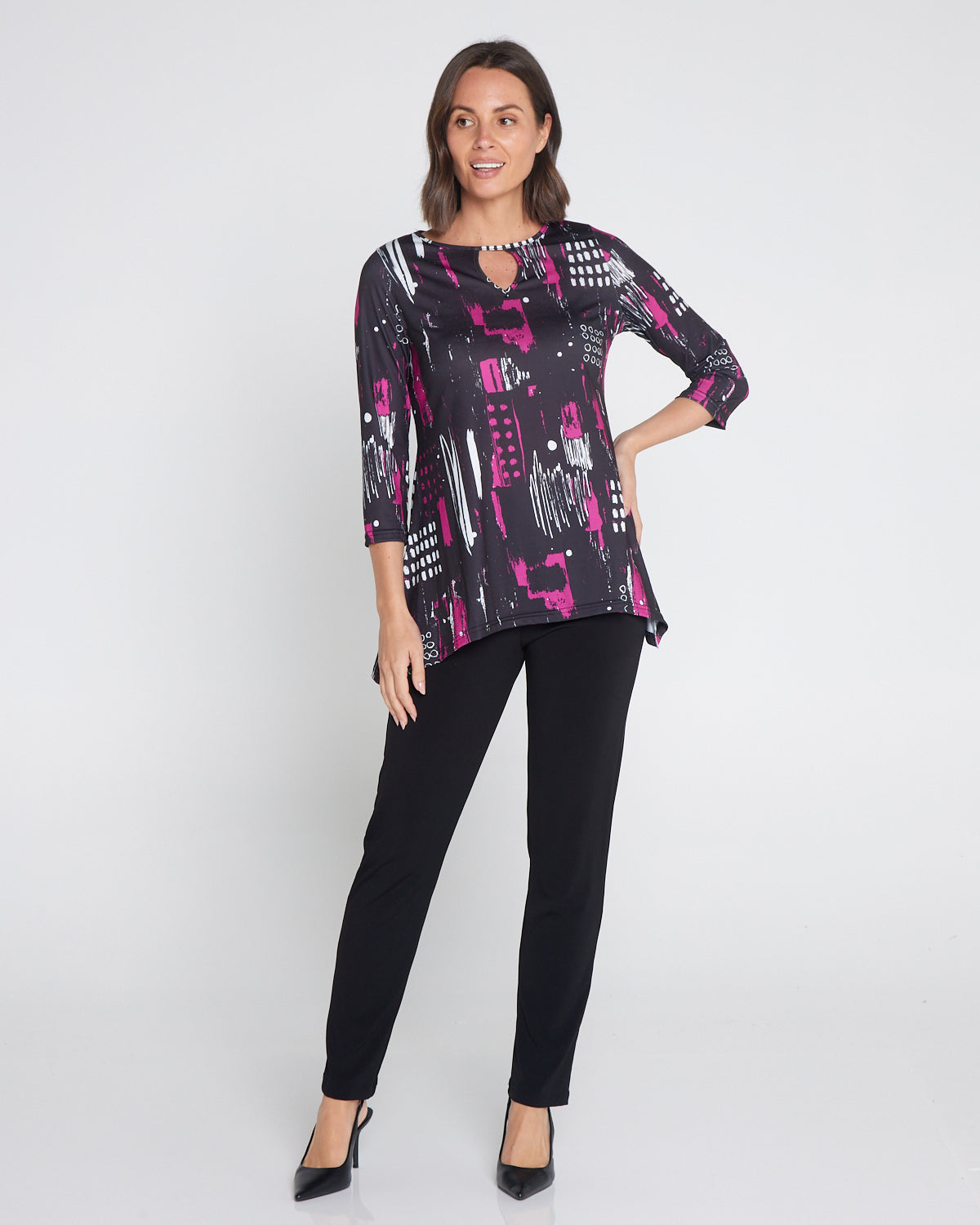 Tahlia Cut-Out Top - Black/Pink Contemporary