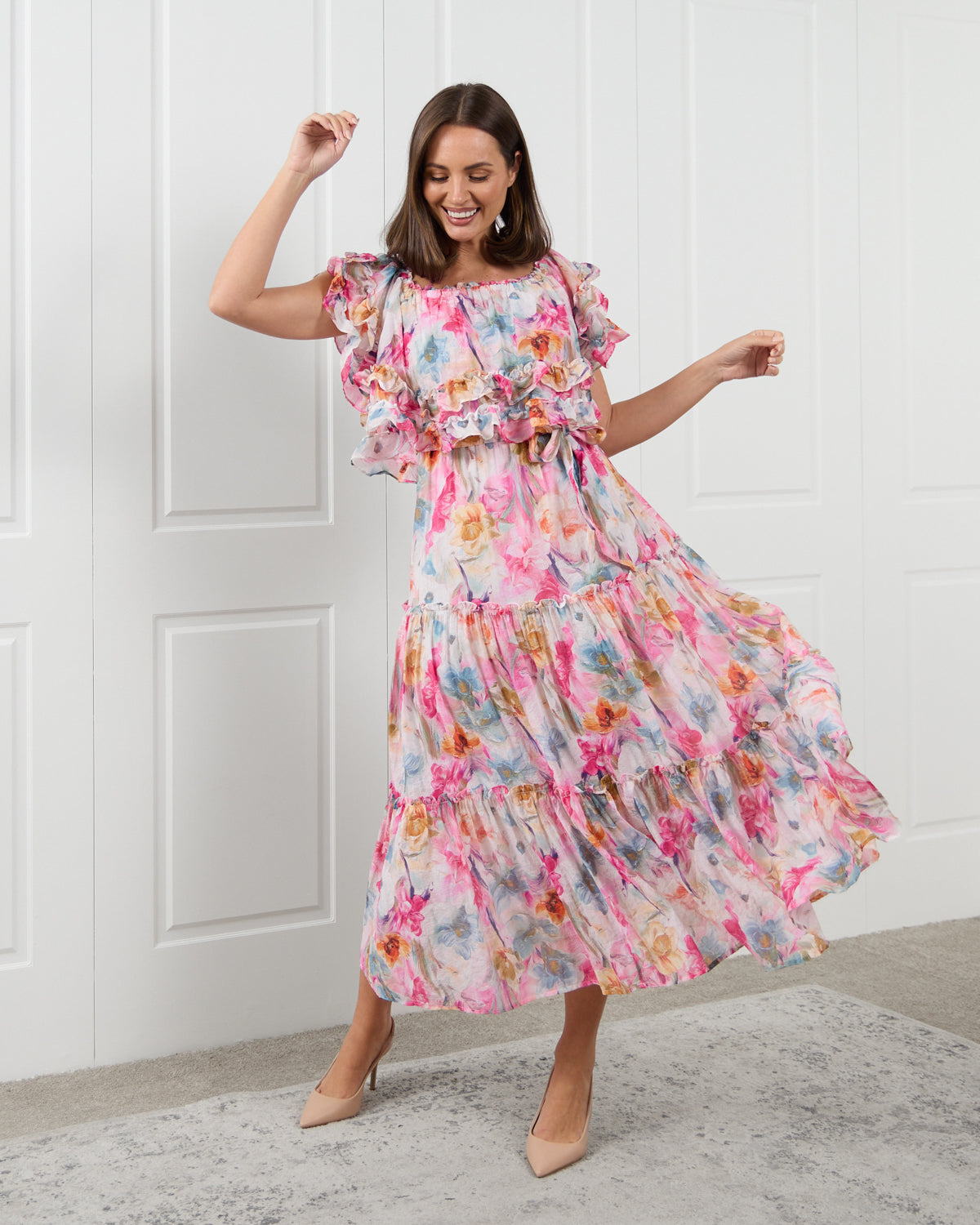 Camille Tiered Ruffle Dress - Springtime Bouquet