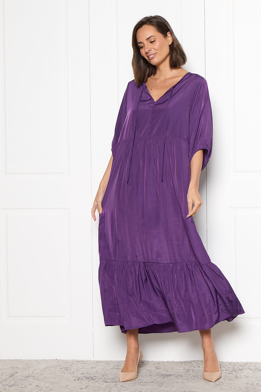 Kinsley Cotton Blend Dress Purple Cotton Village Clothing