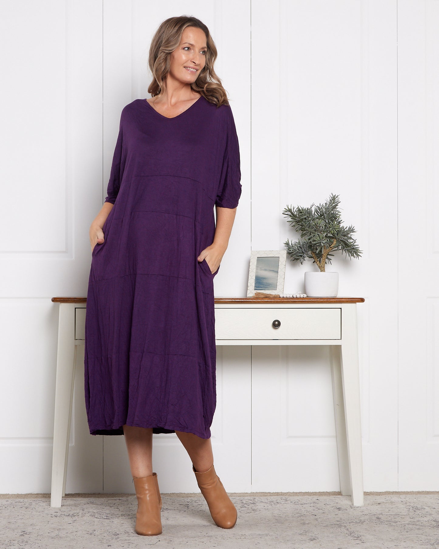 Marla Cotton Dress - Aubergine