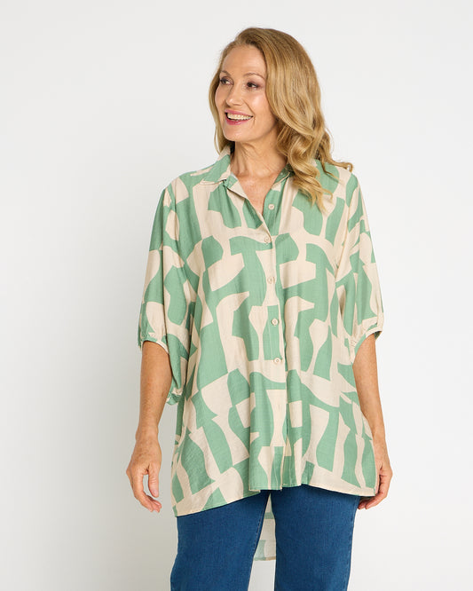 Kara Comfort Shirt - Sage/Sand