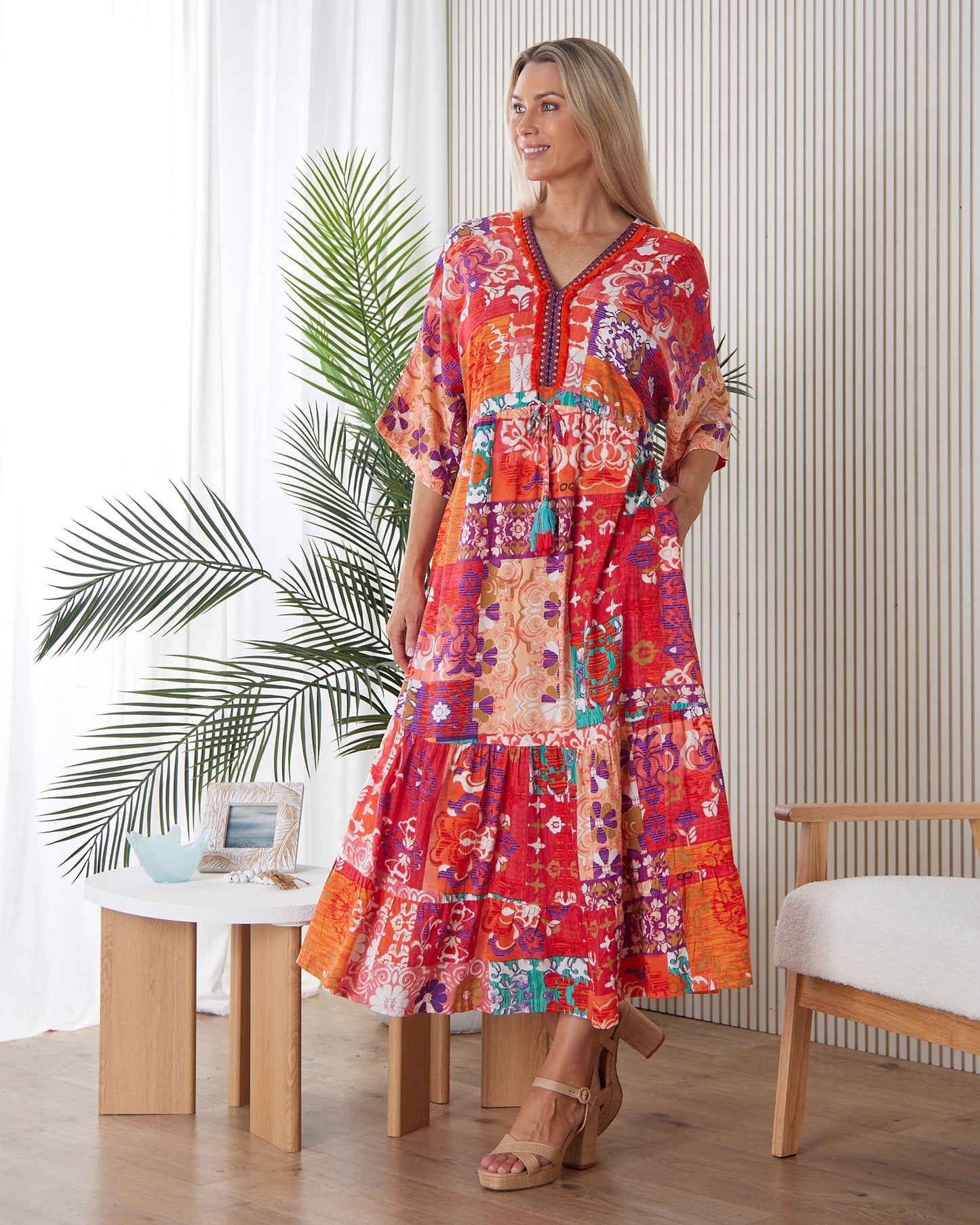 Araya Dress V Maxi - Sunset Patchwork