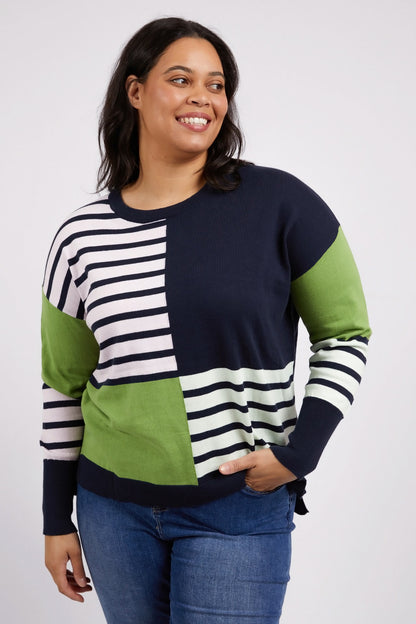 Fig Mixed Knit - Navy/Green Stripe