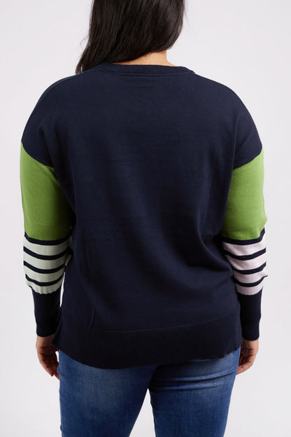 Fig Mixed Knit - Navy/Green Stripe