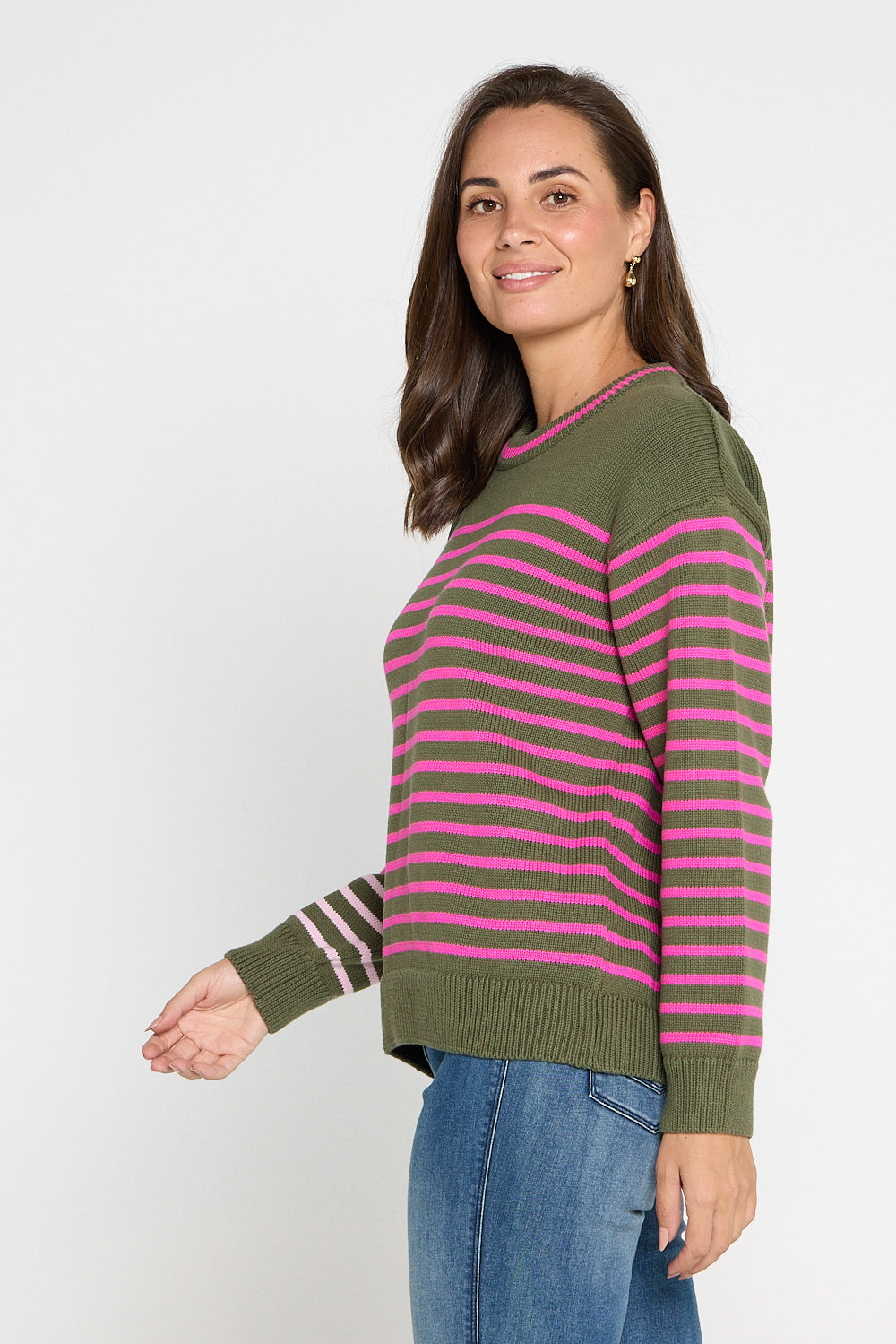 Penny Cotton Knit - Clover & Pink Stripe