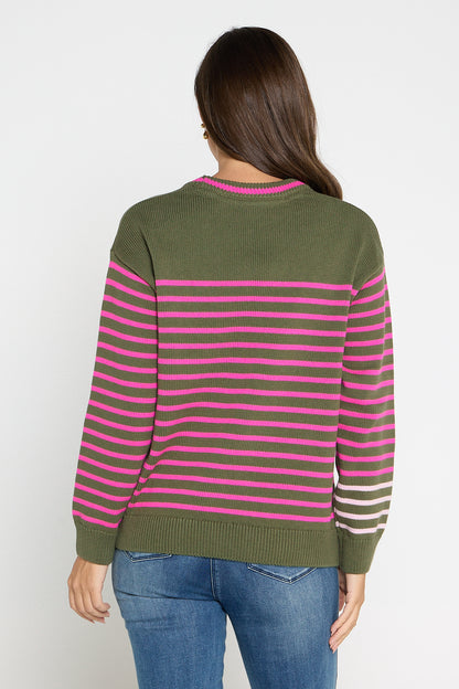 Penny Cotton Knit - Clover & Pink Stripe
