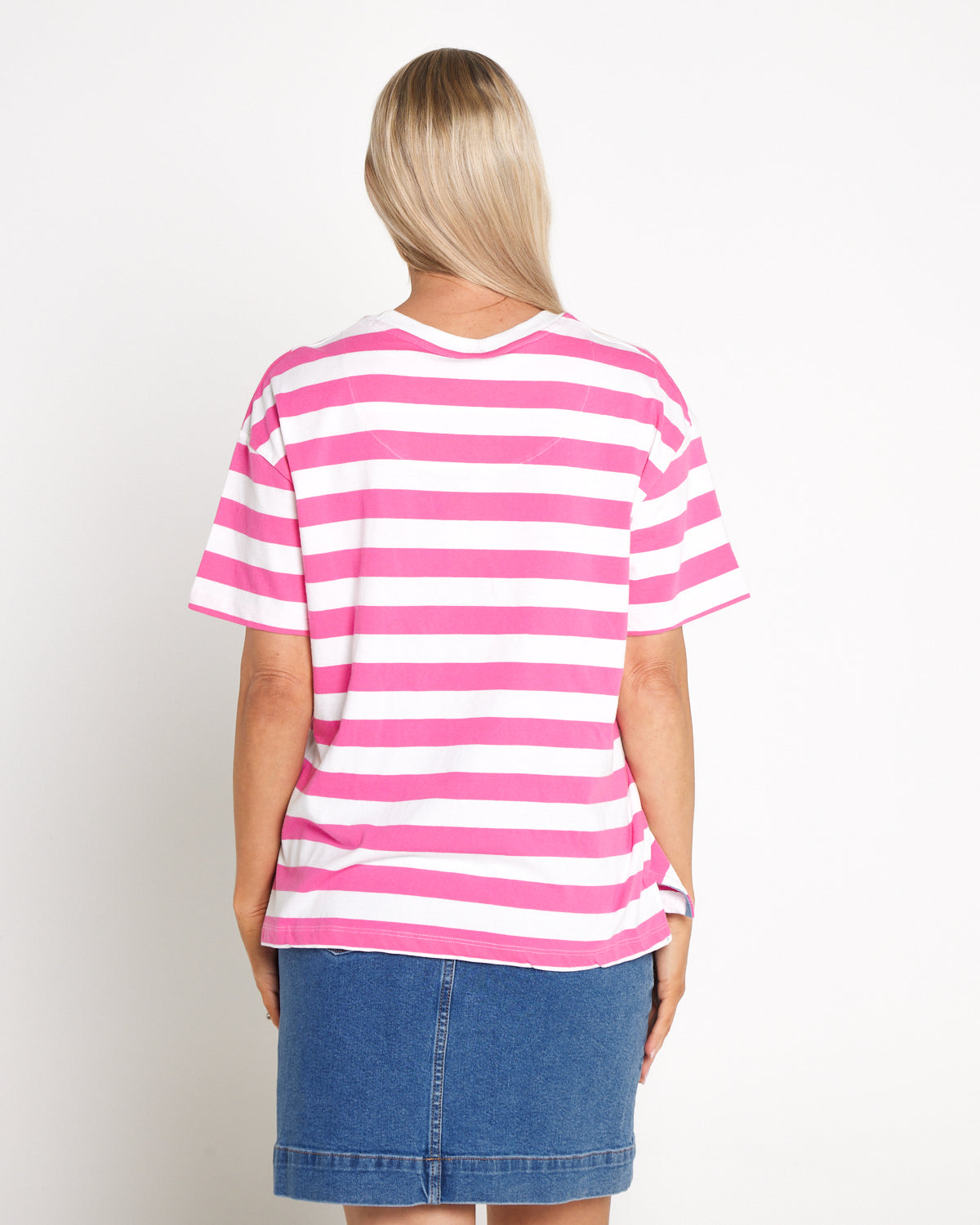 Viaggio Cotton Tee - Pink White Stripe