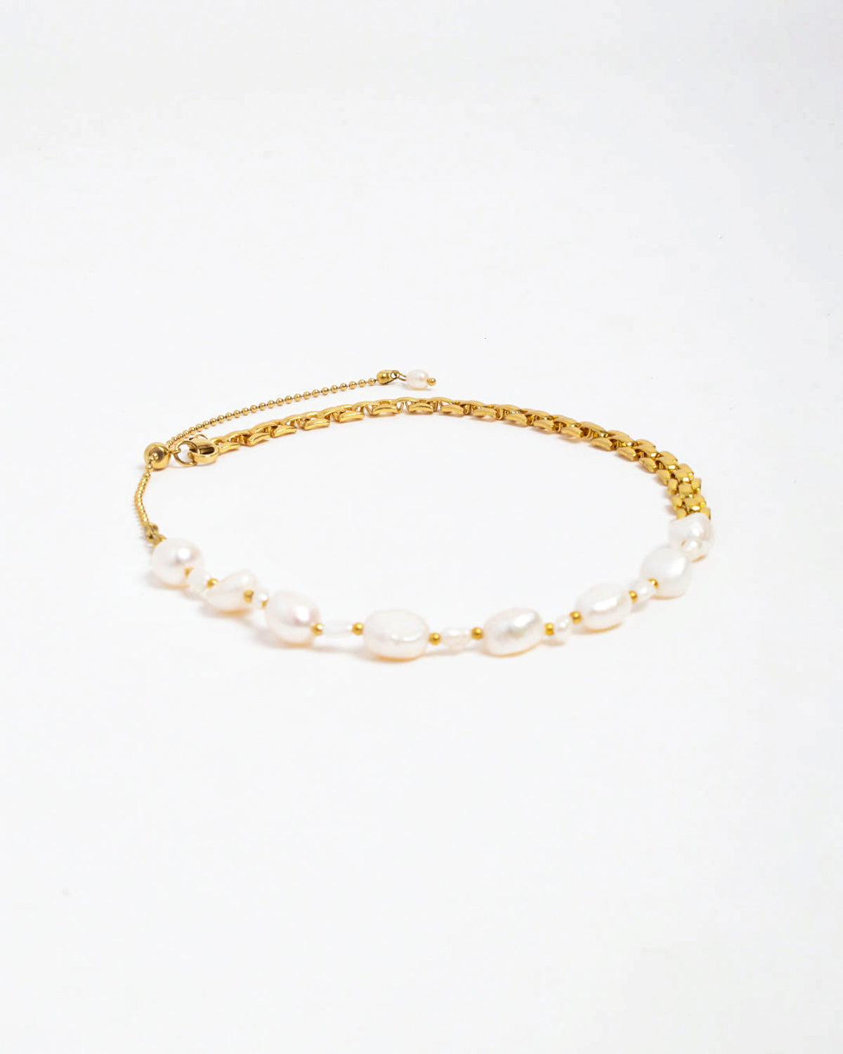 Half Chain Half Pearl Necklace - Gold/Pearl