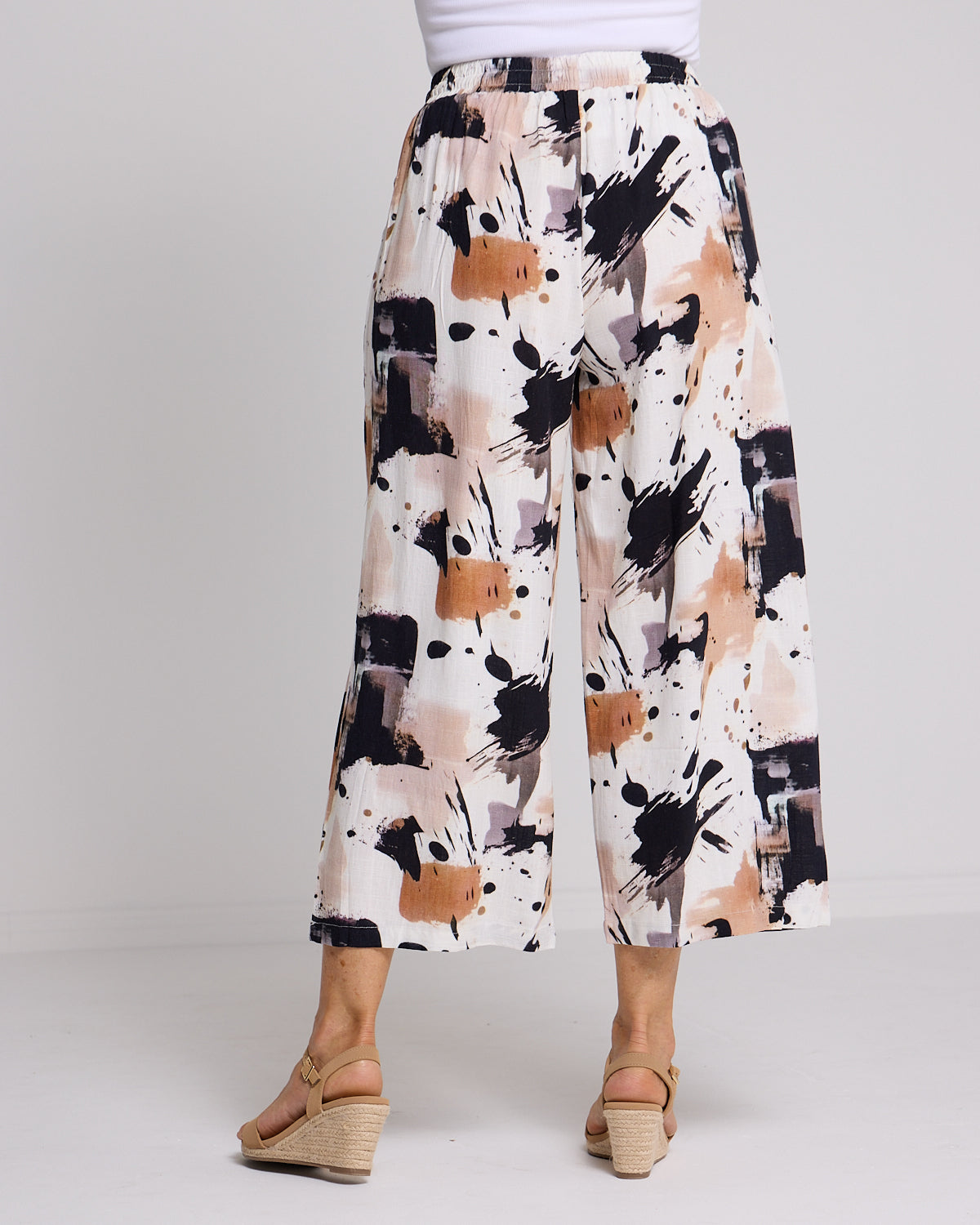 Aiko Linen Pants - Espresso Abstract