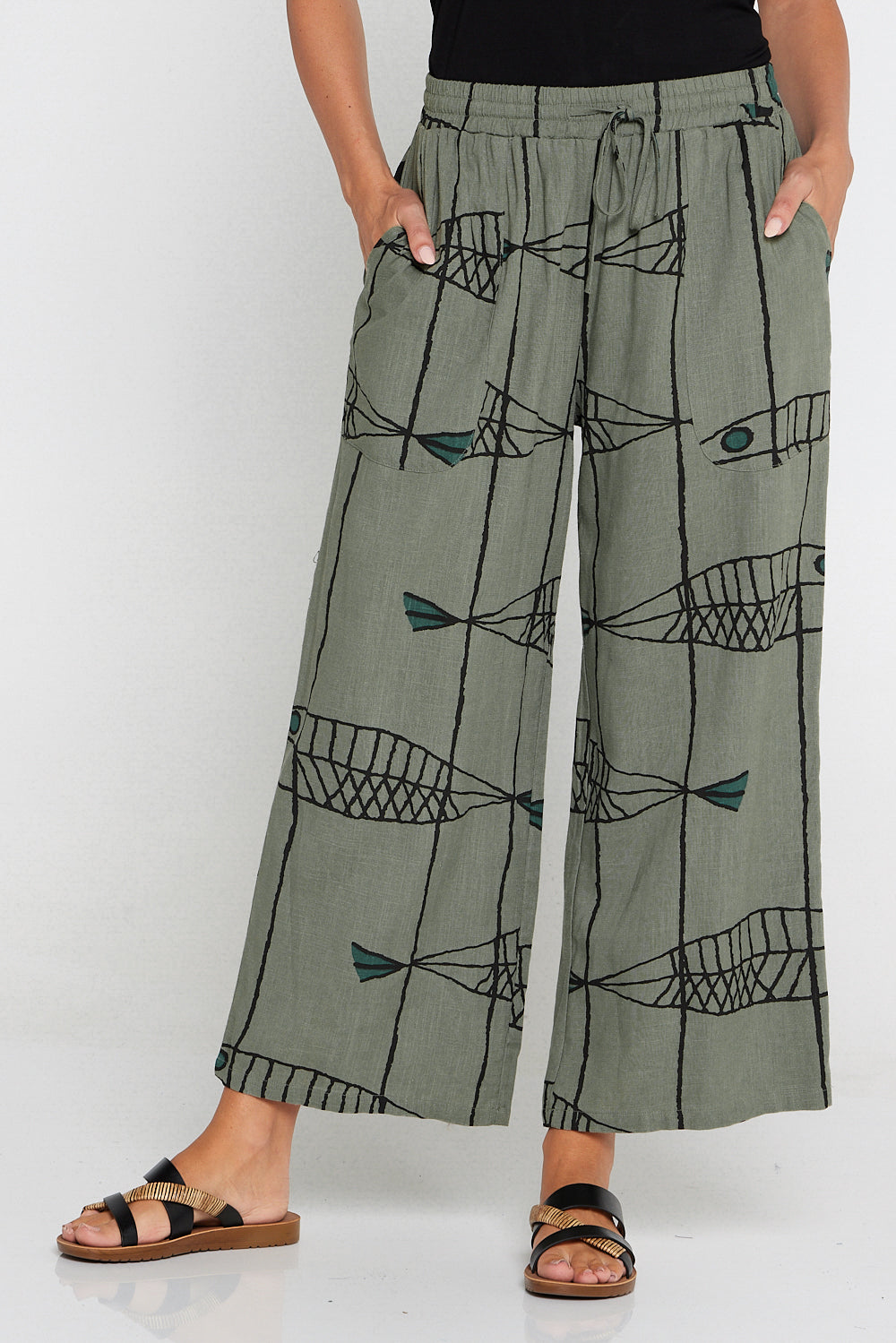 Aiko Linen Pants - Khaki Sea Life – TULIO Fashion